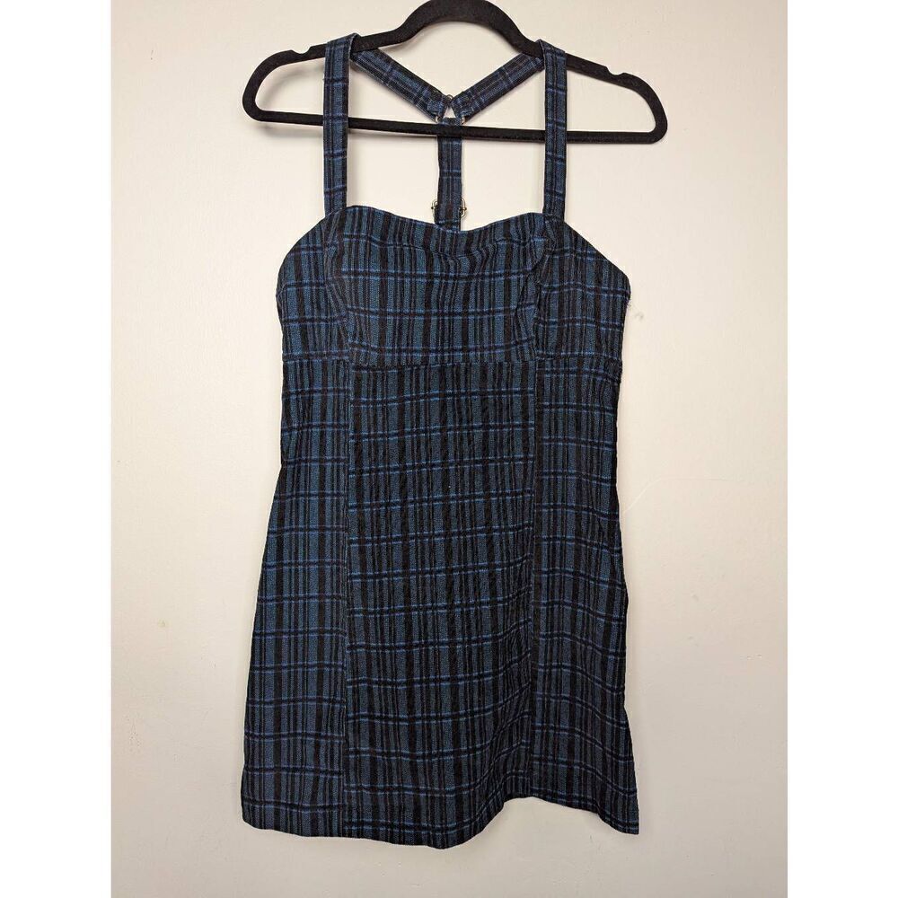 Urban Outfitters torin empire-waist blue check corduroy mini dress Large - Picture 2 of 9